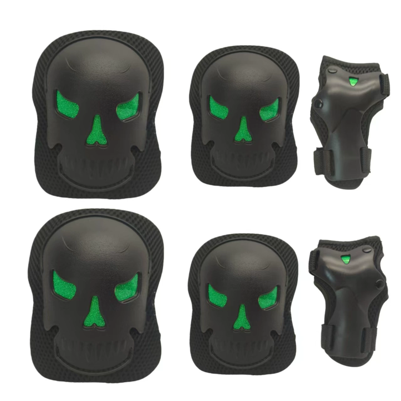 Protetores Preto Verde Patinação Joelho Cotovelo Mão Caveeta Patinete