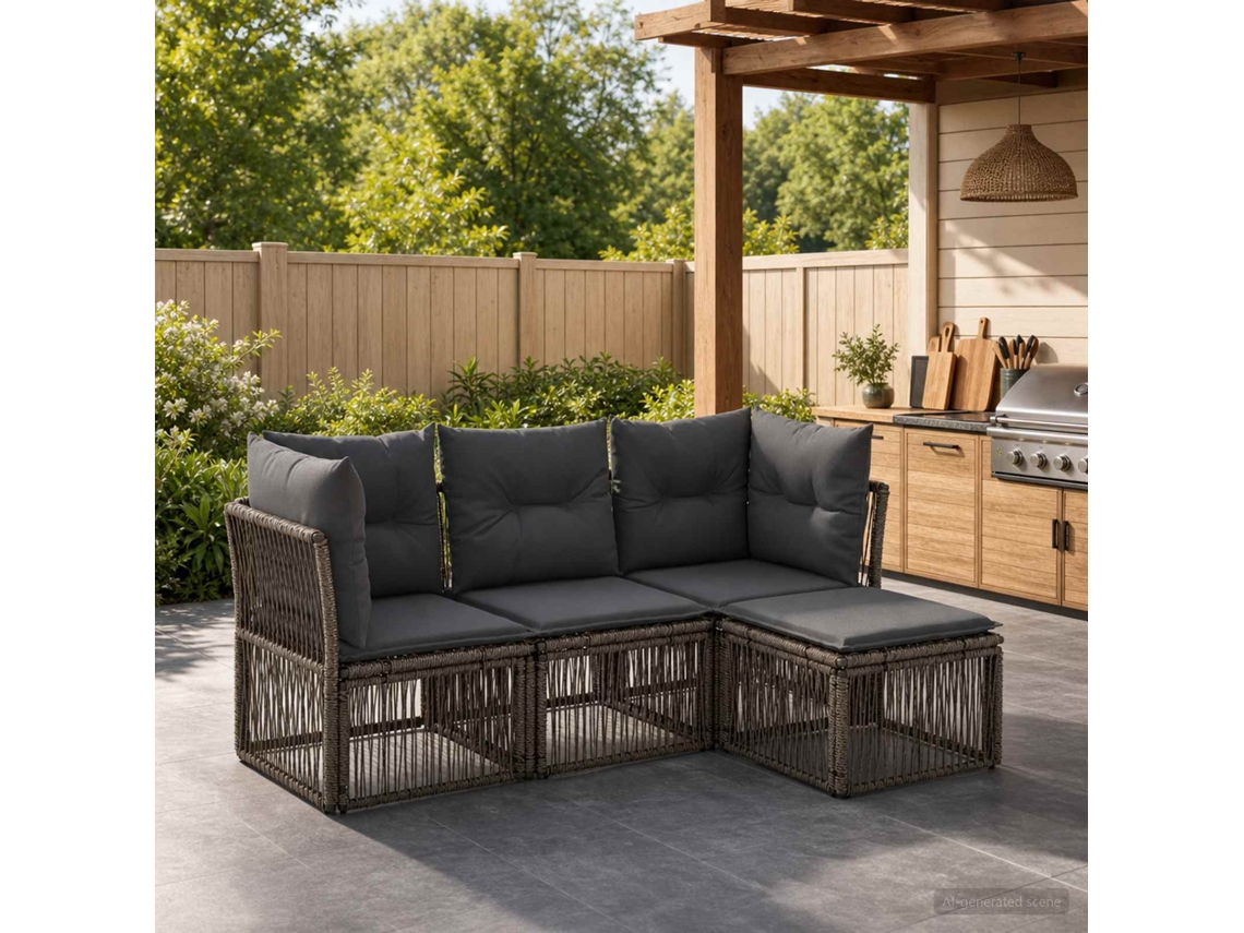 Vidaxl Conjunto De Sofá De Jardim 4 Unid. Cinzento Vime Pe
