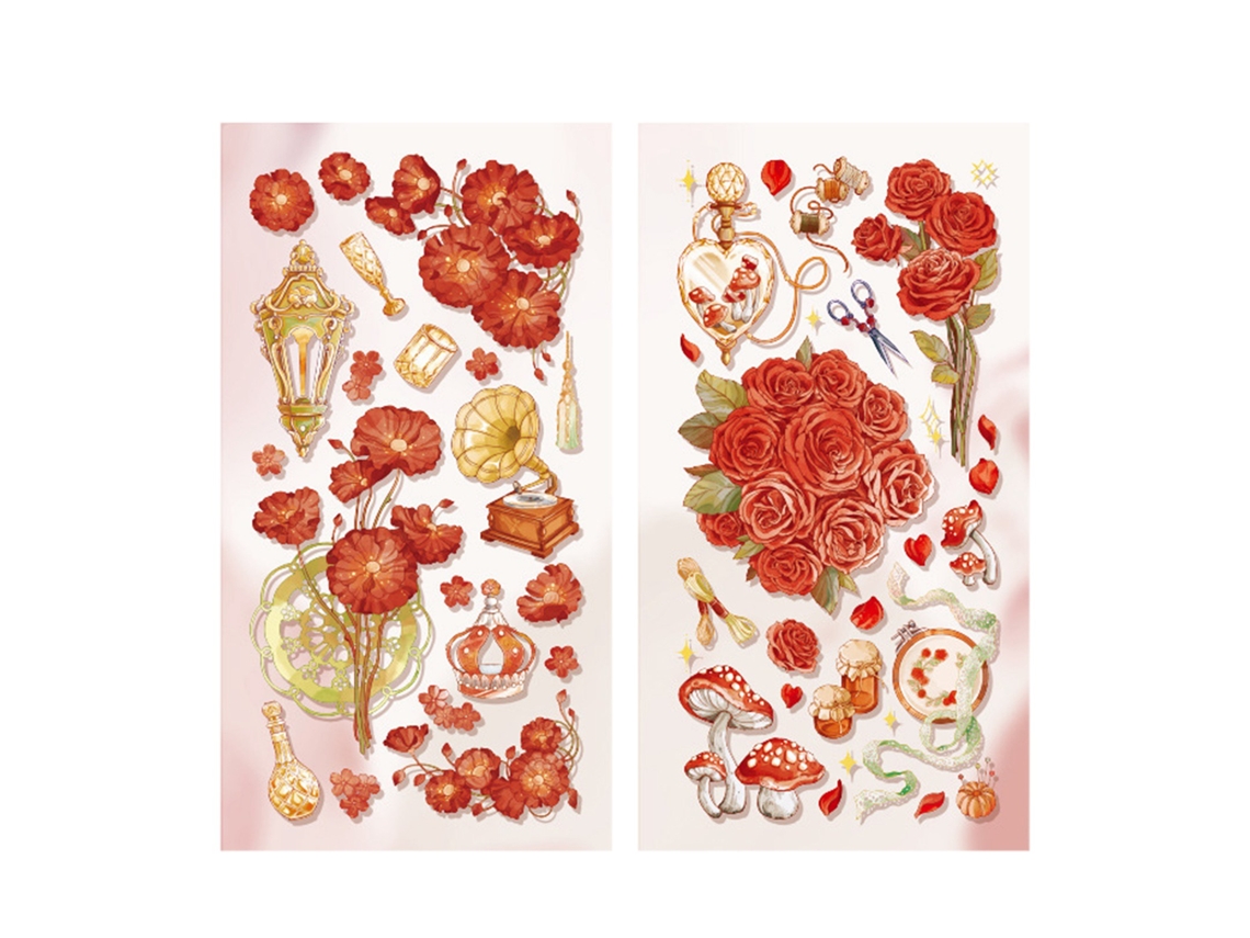 2pcs adesivos retro para scrapbook flores douradas | S/MARCA