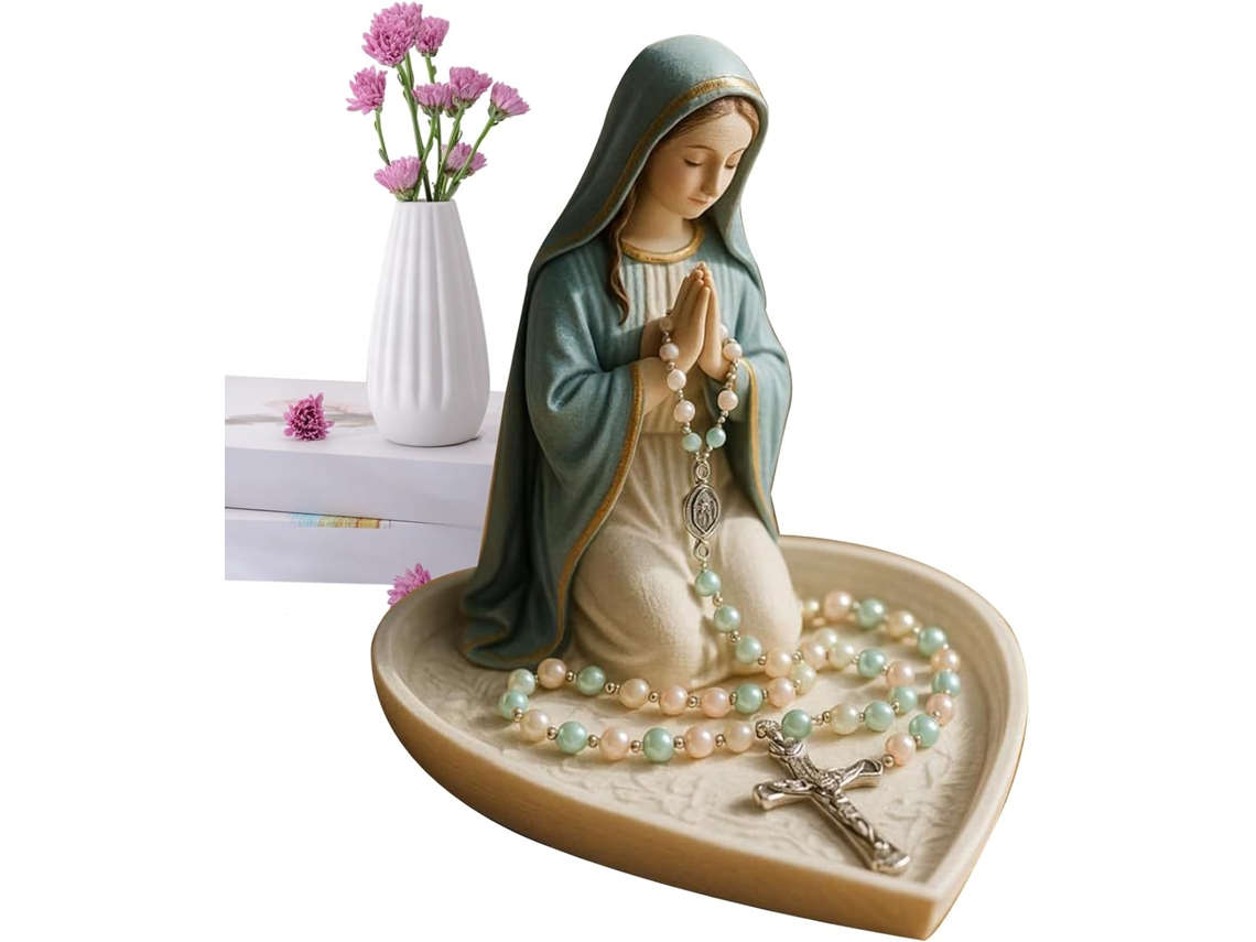 Terço Da Virgem Maria Com Jesus, Suporte Religioso Em Resina Para Terço De Jesus | Estatueta Colecio Gokoco
