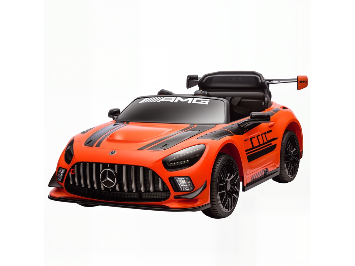 Carro Elétrico Mercedes AMG Gt3 Evo MARCA, controle remoto, motor duplo, música, laranja, rodas auxiliares, alçaneta