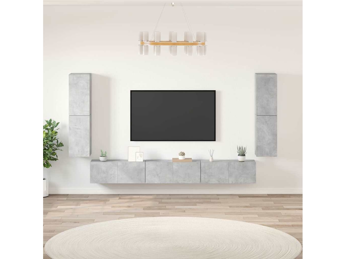 Vidaxl Conjunto Móveis De Tv 7 Pcs Madeira Processada Cinzento Cimento