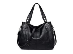 Bolsos de Couro PU para Mulher Grande Capacidade com Alça e Cinto Cruzado Preto | S/MARCA