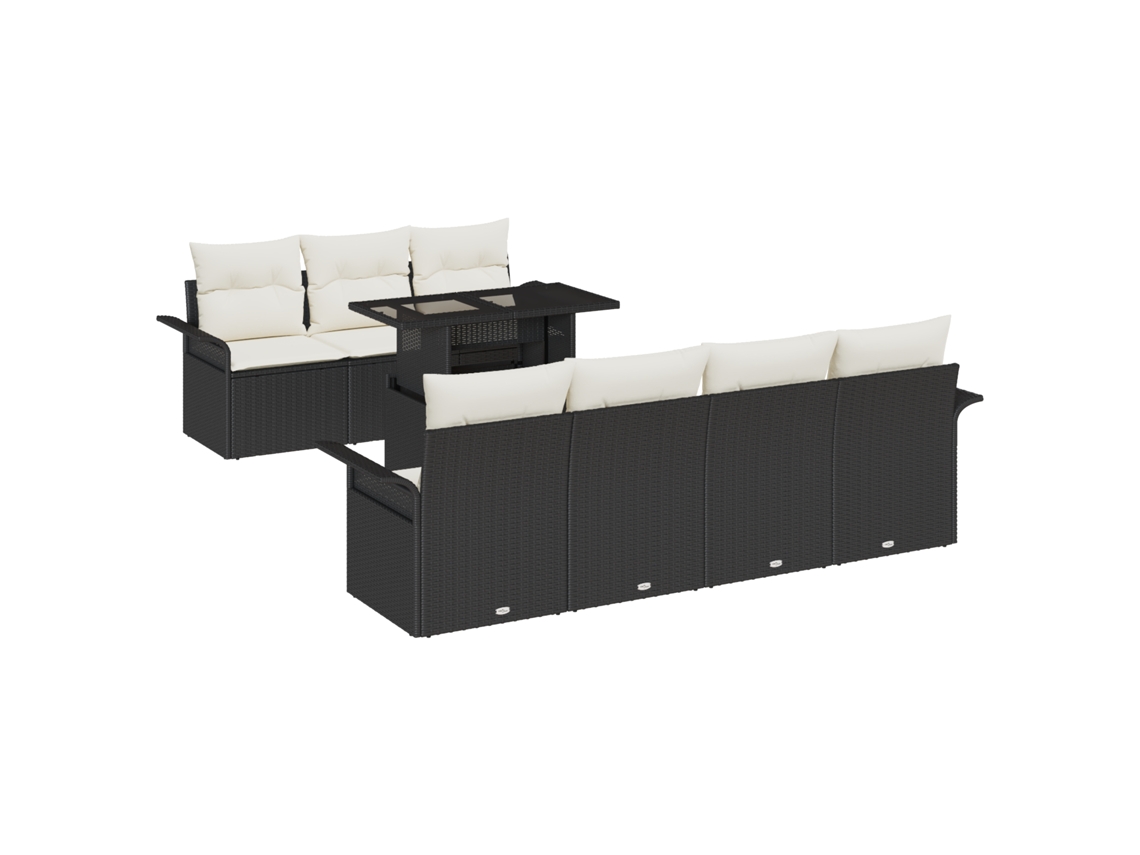 Conjunto 8 Conjunto De Sofá De Jardim Vidaxl Preto Vime Pe (100 X 55 X 73 Cm)