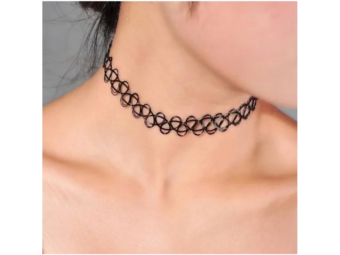 Colar Gargantilha com Tatuagem de Linha de Pesca Preta e Pérolas AQUAFORGE (2 Peças)
