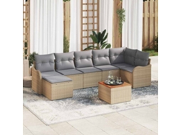 Vidaxl Conjunto De Sofá De Jardim 8 Unid. Bege E Cinza Claro Vime Pe