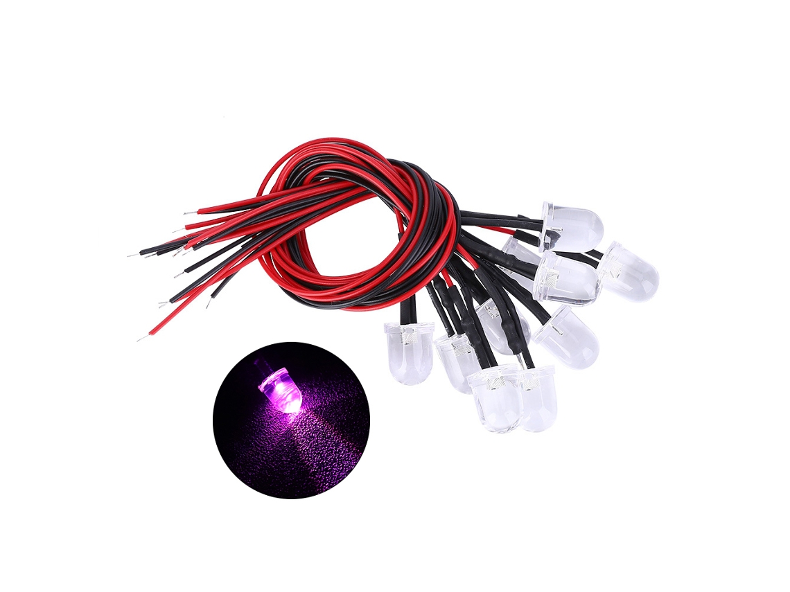 Laxiscreed Pack De 50 Leds 12v Pré-cabladados Com Cabeça Redonda De 10mm Luz Rosa