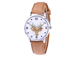 Relógio de casal Zhoulianfa Quartz com pulseira de couro PU e mostrador redondo (bege)