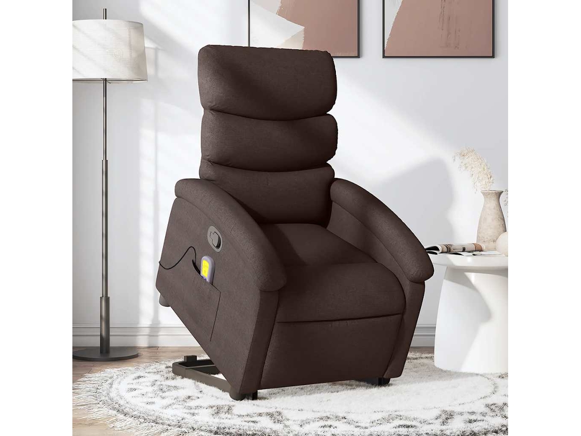 Vidaxl Poltrona Massagens Reclinável Elevatória Tecido Castanho-escuro