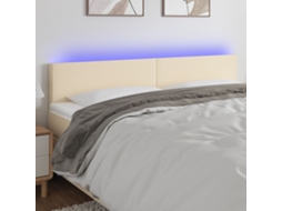 Cabecero con luces LED, tela, 200x5x78/88 cm, color crema