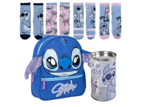 Mochila Escolar Infantil Stitch Pacote De 4 Meias Tamanho 35 38 Licencias Infantiles