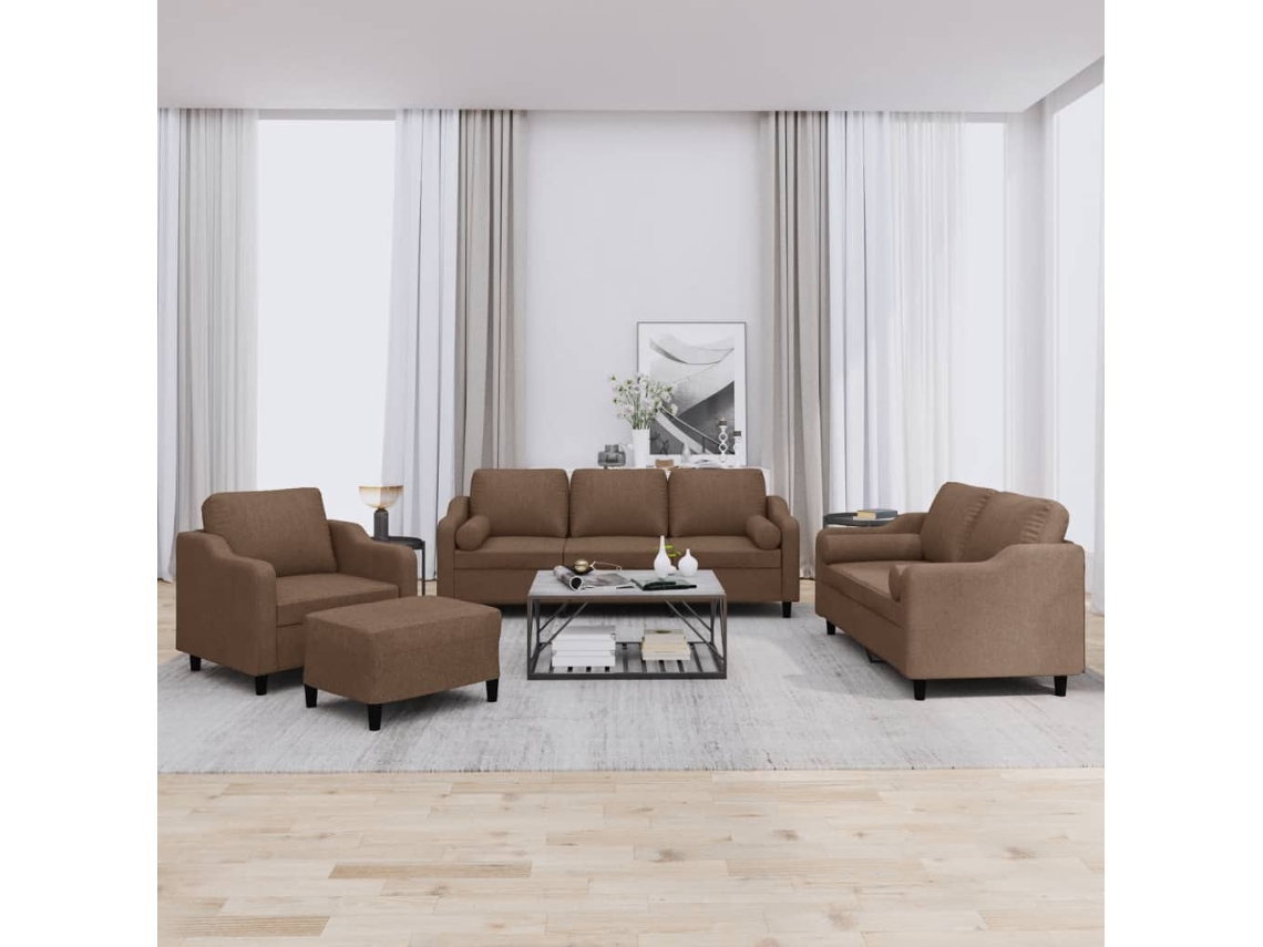 Vidaxl 4 Pcs Conjunto De Sofás Com Almofadas Tecido Castanho