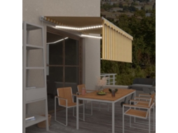 Vidaxl Toldo Retrátil Manual Com Estore/led 3x2,5 M Amarelo E Branco