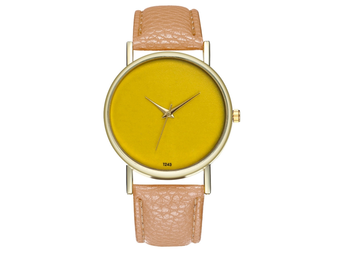 Relógio de pulso Fashions Quartz com pulseira de couro para mulheres e homens (bege)
