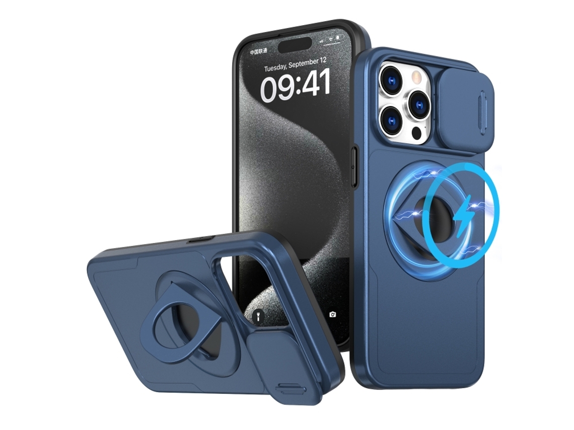 Capa Zruxe Compativel Com Iphone 15 Pro (camshield Magsafe - Ring Holder - Armor -azul)