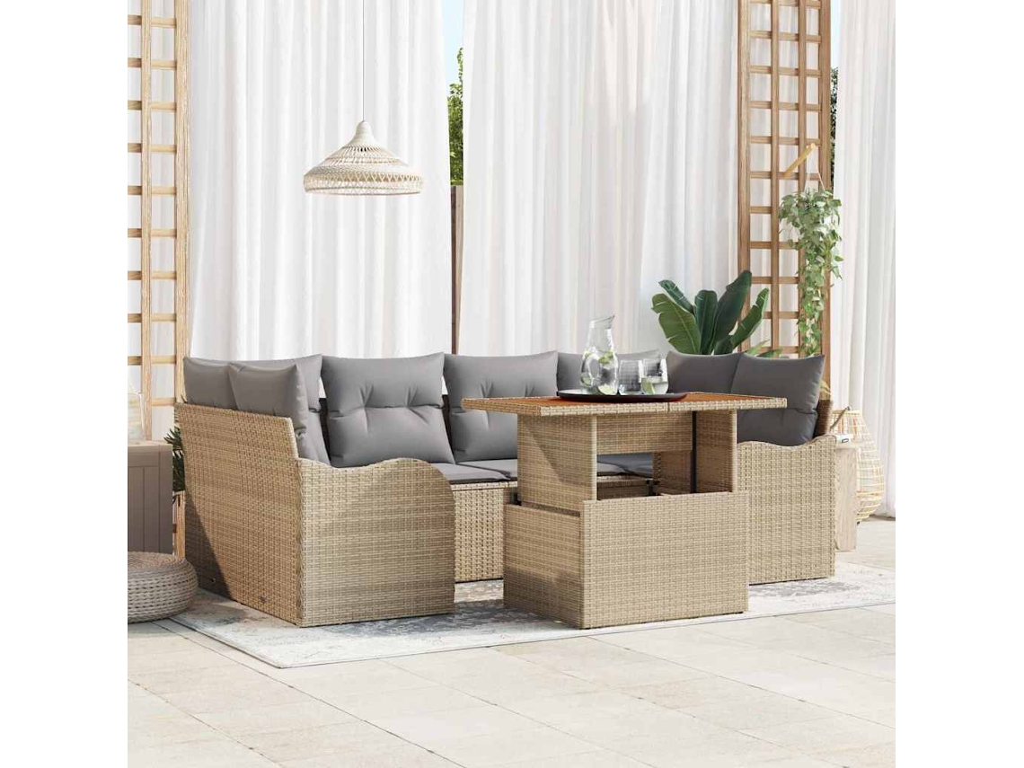 Vidaxl Conjunto De Sofá De Jardim 7 Unid. Bege Rattan Sintético