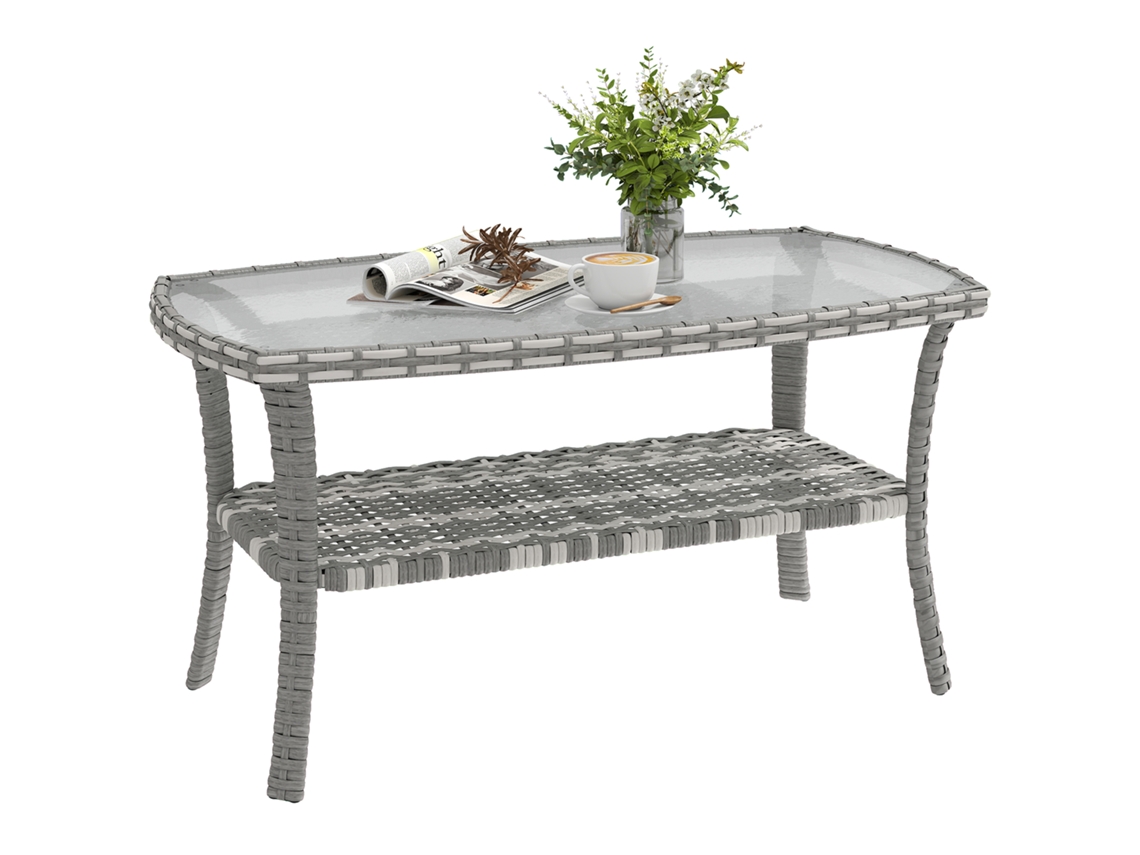 Mesa de Jardim Retangular com Tampo de Vidro Temperado 90x50x45 Cm Cinza S/MARCA