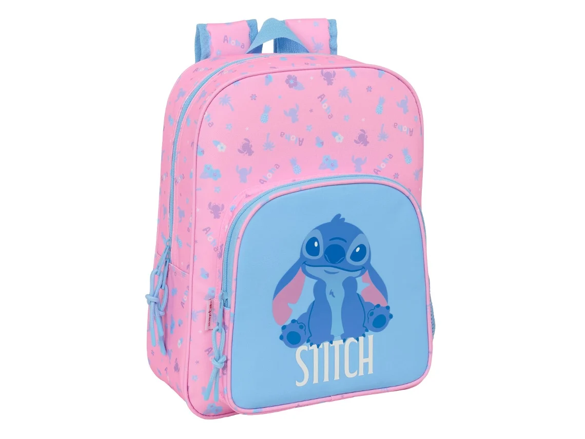 Mochila Escolar Lilo Stitch Colorida (Cor Rosa - Poliéster 300D)
