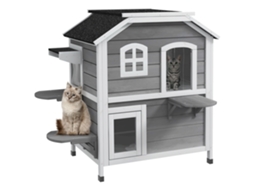 Casa Gato 2 Andares Cinza 99,5x76x91cm (dobrável, Externa, Inverno)