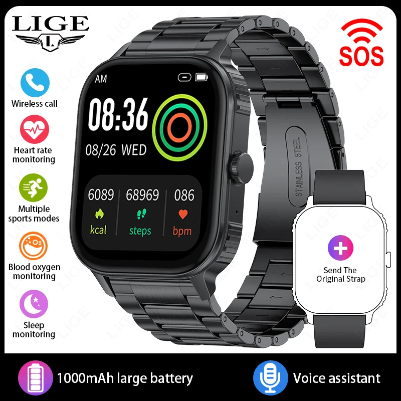 (preto Aço) Smartwatch Bluetooth De 2,04 Polegadas Com Funções De Oxigenação Sanguínea E Frequência Cardíaca E Chamadas Bluetooth.