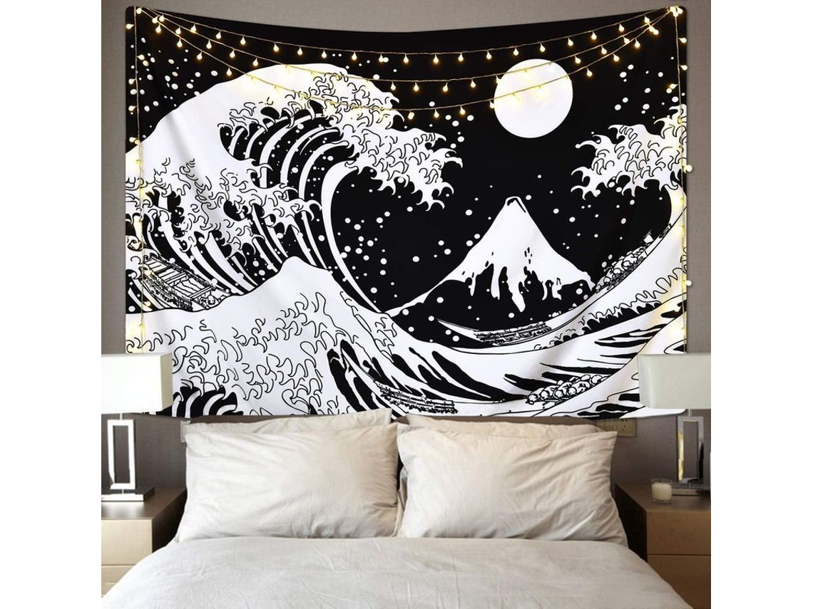 Tapestry De Ola Japonesa, Mural De Gran Ola De Kanagawa Con Sol, Diseño Elegante Y Duradero