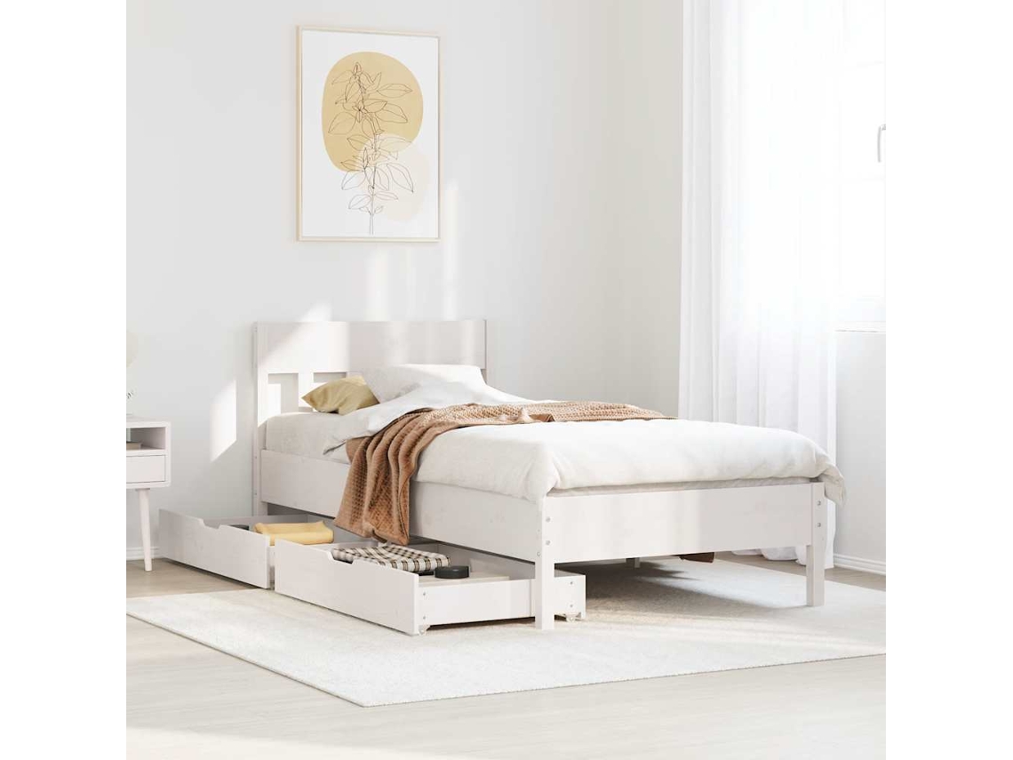 Vidaxl Cama Sem Colchão 75x190 Cm Madeira De Pinho Maciça Branco