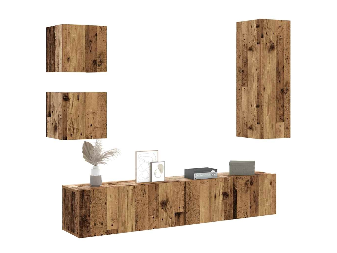 Vidaxl Conjunto De Armário Tv De Parede 5 Pcs Madeira Madeira Velha