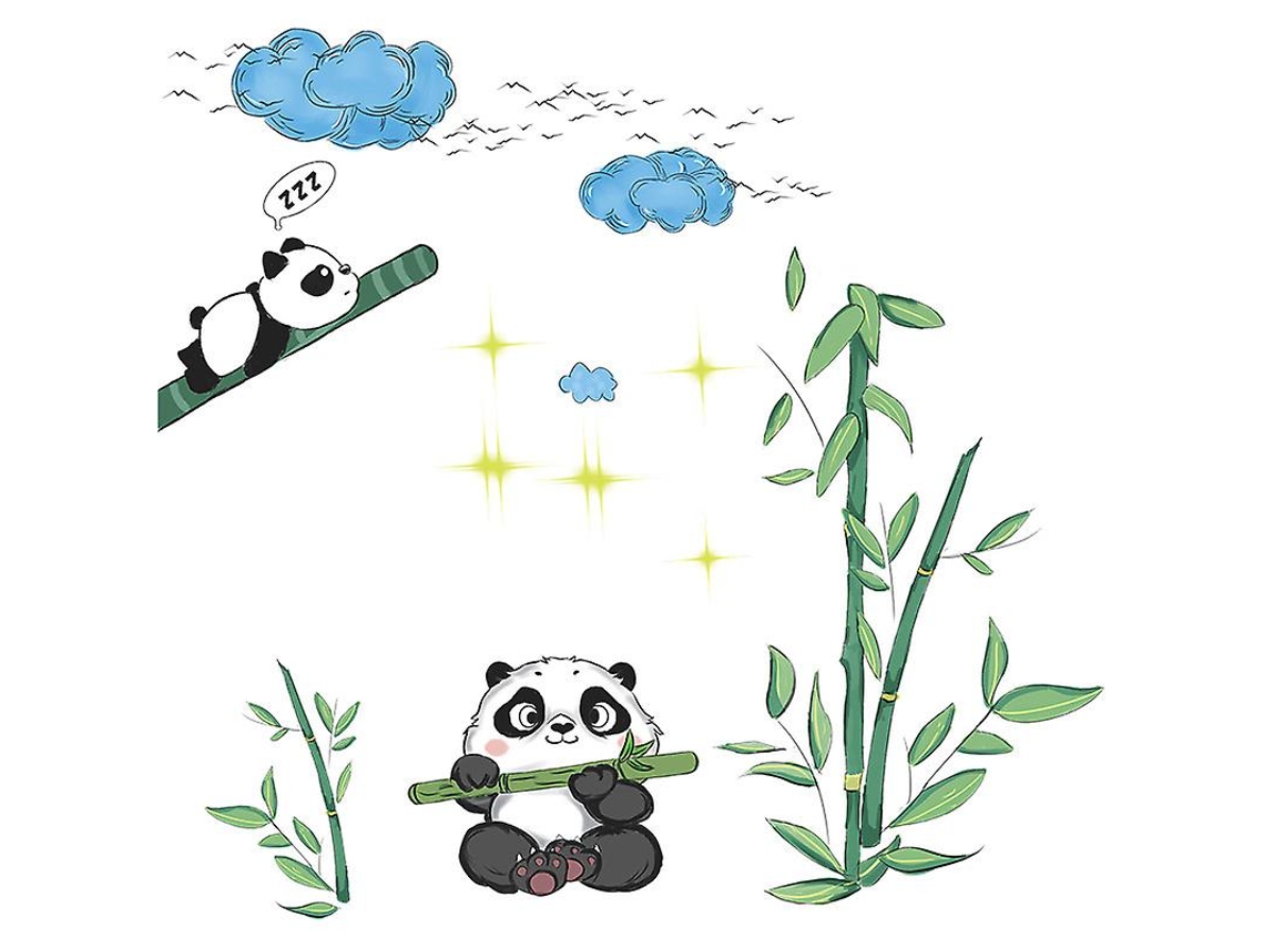 Rebe adesivos de Parede de Panda com Nuvens e Bambu, Decoração Criativa e Bonita para Quarto Infantil