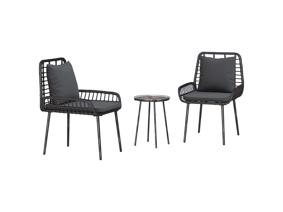 Conjunto 3 Conjunto De Móveis De Jardim Vidaxl Preto Vime Pe (109 X 63 X 83 Cm)