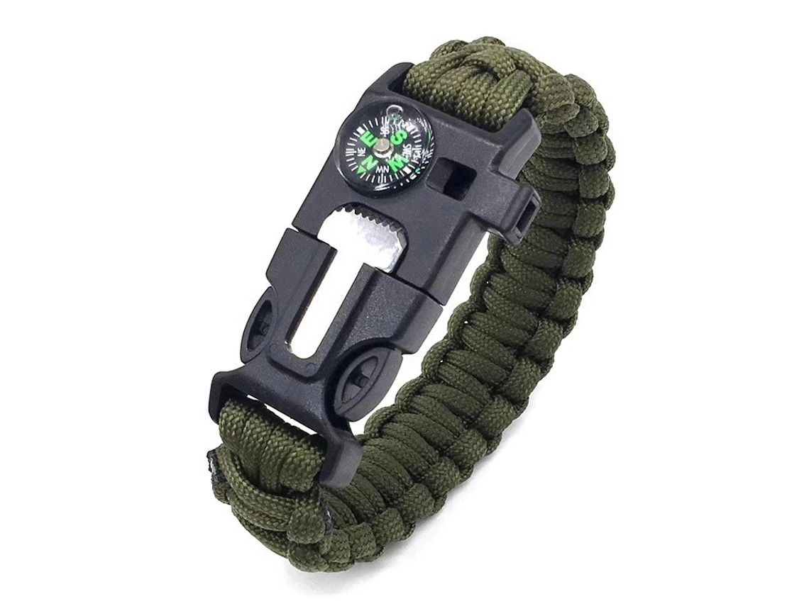Pulseira Outdoor 5 em 1 com Pedra de Fogo, Bússola e Apito Emergência, Equipamento Sobrevivência para Caminhada, Camping Pesca, Du STELASPLEN
