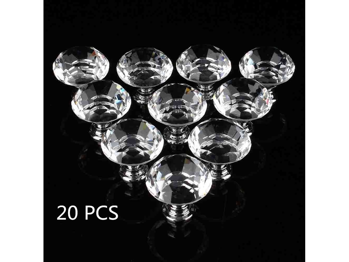 20 Puxadores de Porta de Cristal 30mm | S/MARCA