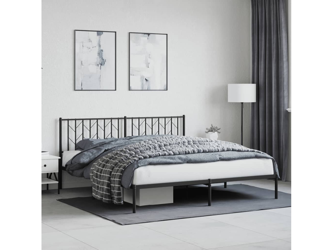 Vidaxl Estrutura De Cama Em Metal Com Cabeceira 180x200 Cm Preto