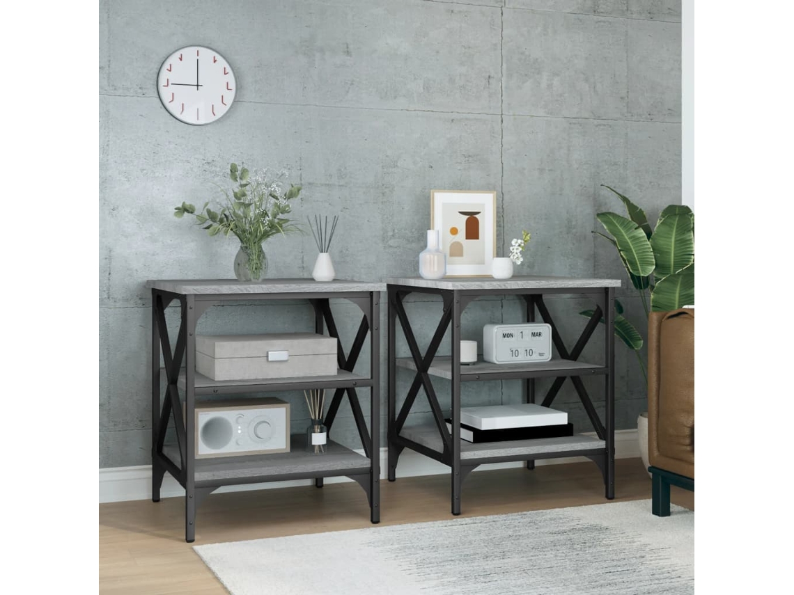 Vidaxl Mesas De Apoio 2 Pcs 40x42x50 Cm Derivados Madeira Cinza Sonoma