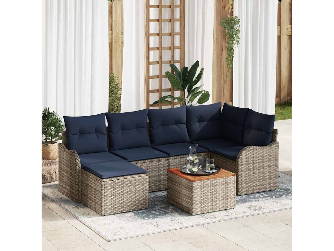 Vidaxl Conjunto De Sofá De Jardim 7 Unid. Cinzeto Vime Pe
