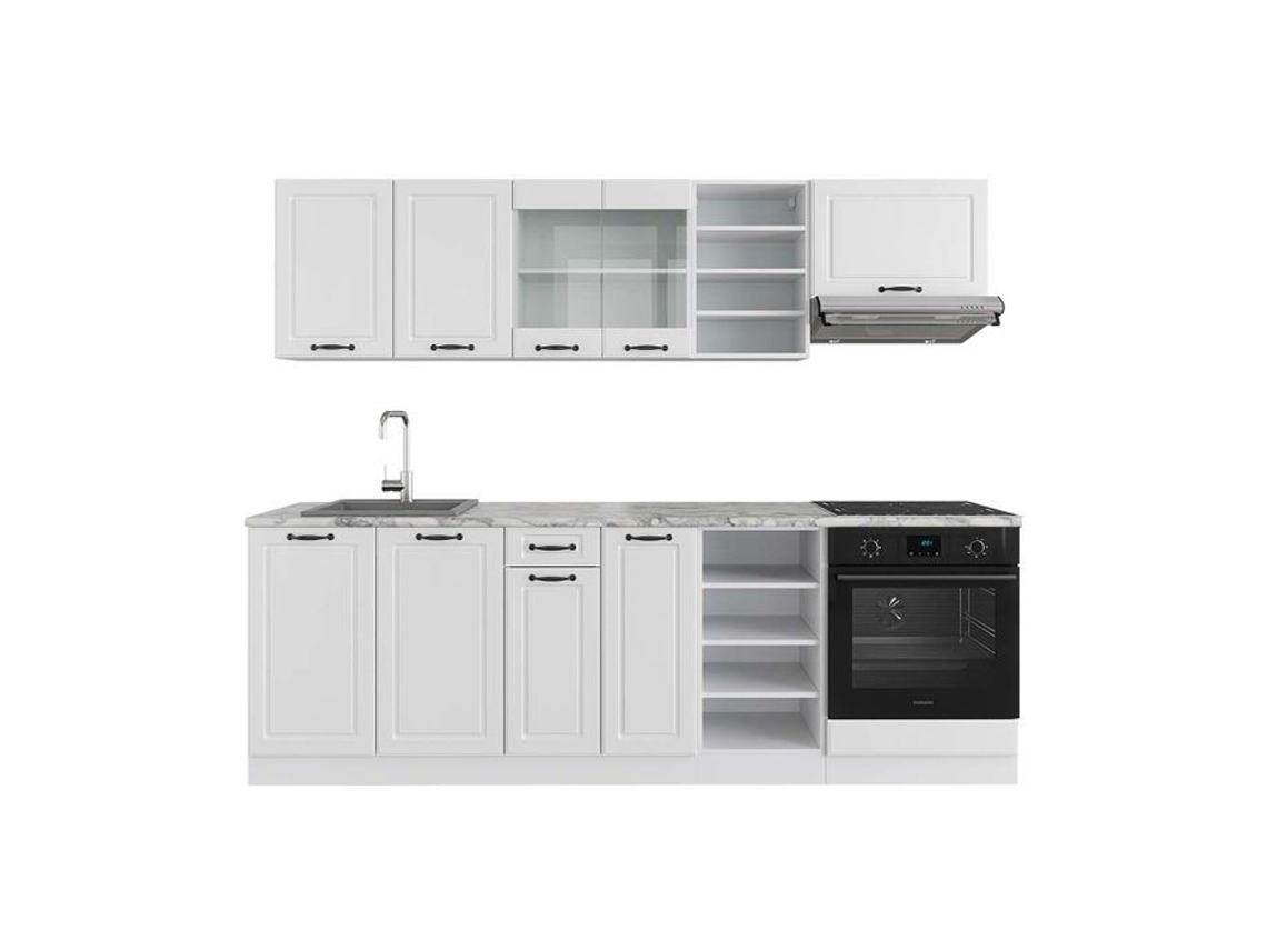 Cozinha R-Line, 240 cm sem bancada, Country branco/branco, Vicco