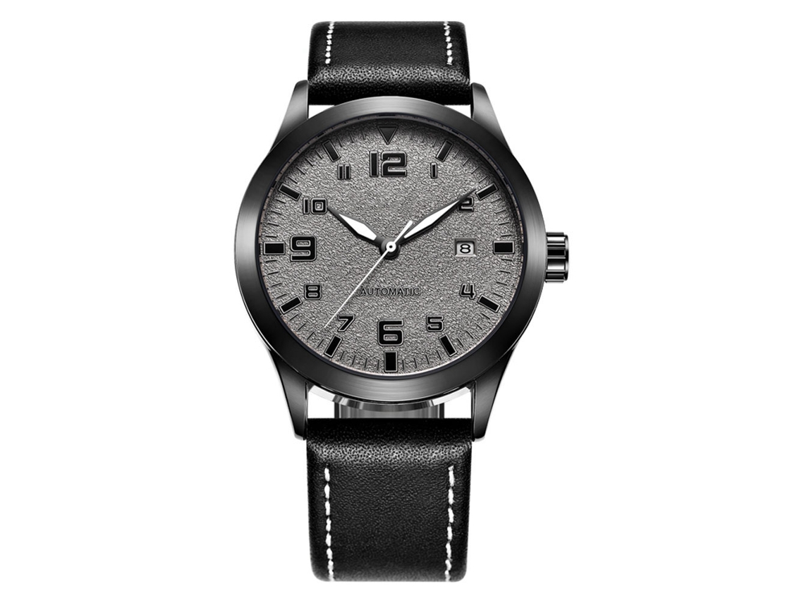 Reloj De Pulsera Hombre Ochstin De Cuero Automativo Mecánico Con Calendario Gris Negro
