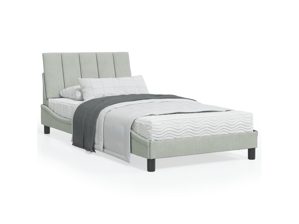 Cama Com Colchão 100x200 Cm Veludo Cinzento-claro