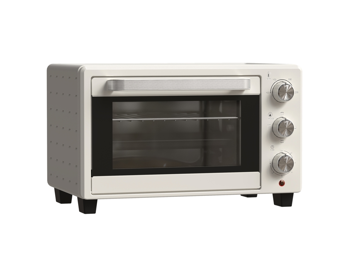 Mini Forno C/ Espeto Rotativo, 21l, Grelha E Bandeja, 3 Modos, 100°c-230°c, Inox, Vidro, Branco