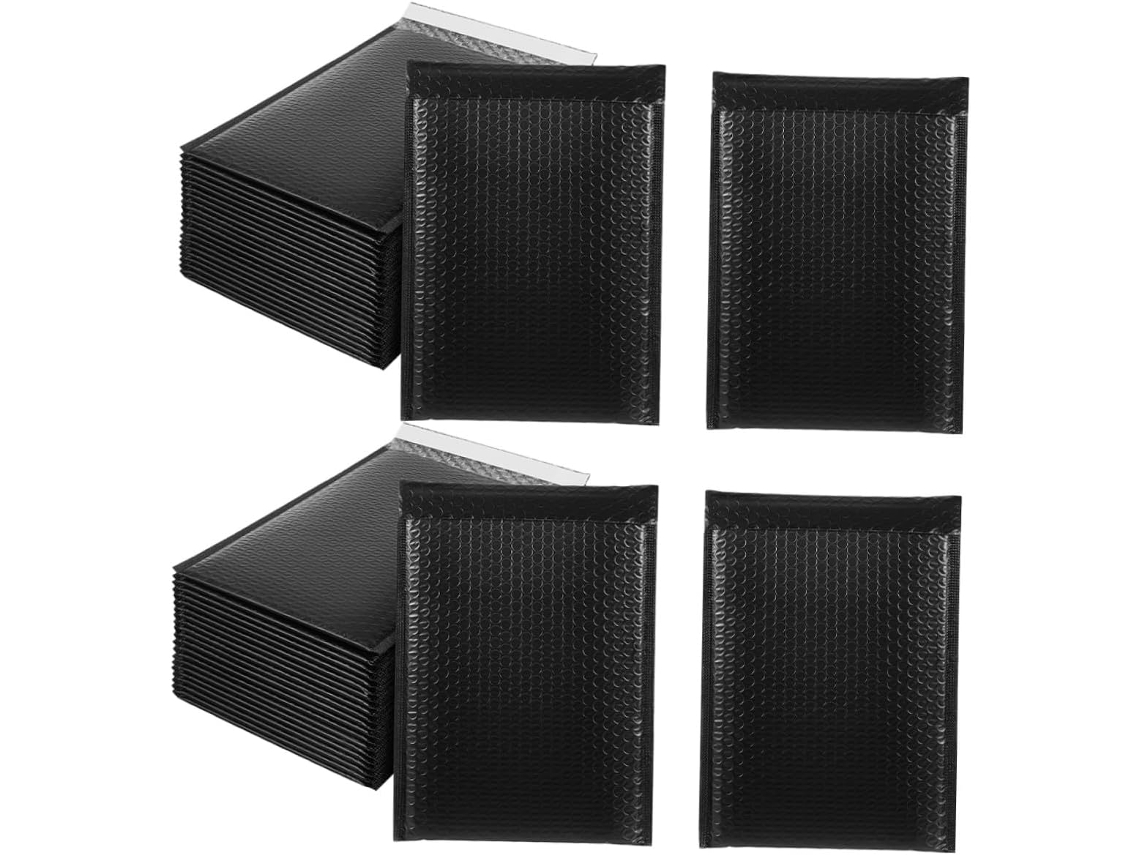 Conjunto de 50 Envelopes Pretos Acolchoados, Autoadesivos e Impermeáveis. SFUSHOS