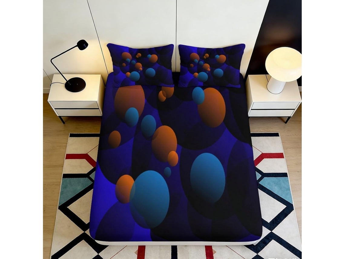 Conjunto de Cama com Estampa 3d Esferas Abs Microfibra Fronha 200x25cm