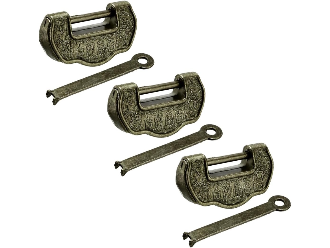 Conjunto de 3 Cadeados Antigos em Estilo Chinês, em Liga de Zinco, com 33 Mm de Largura. CHABERLU