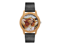 Relógio de pulso unissex Zhoulianfa com mostrador de luxo, pulseira de malha e visor analógico de quartzo, preto.