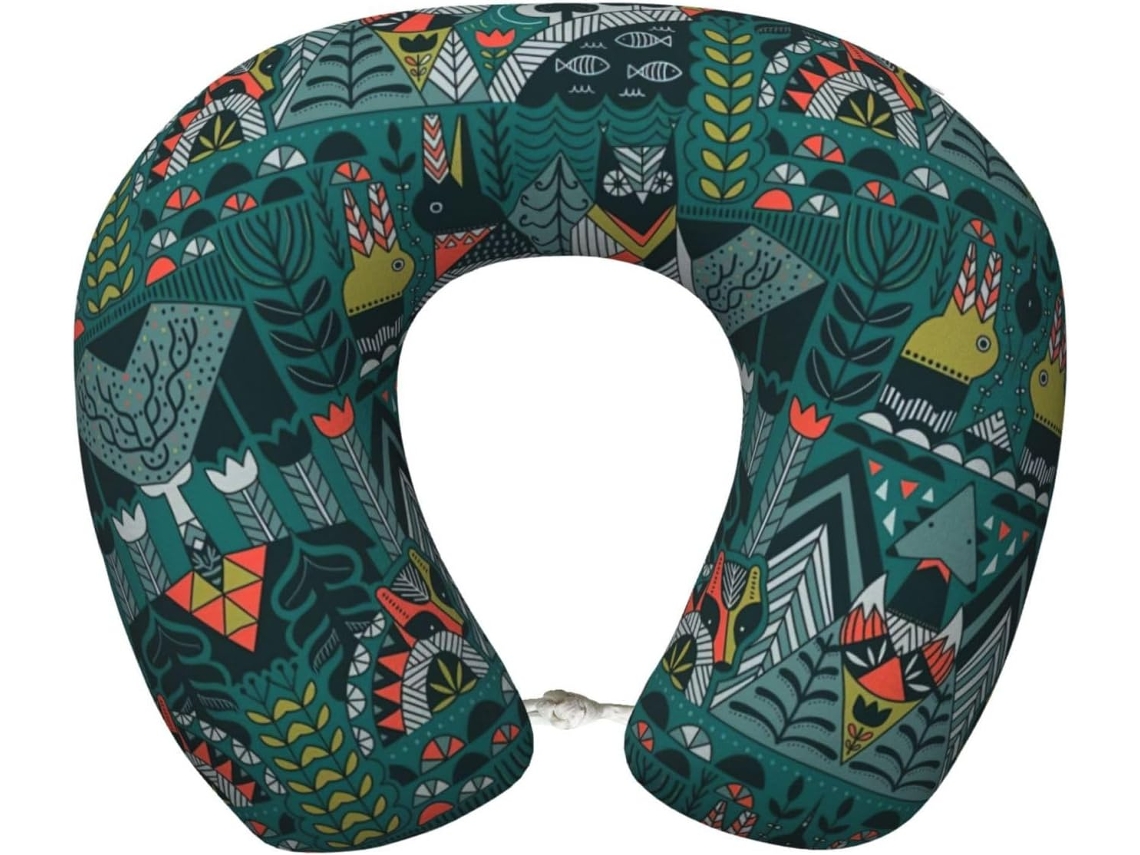 Travesseiro de Viag Espuma Viscoelástica com Estampa Animais Verdes Suporte para o Pescoço 100 % Poliéster
