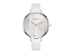Relógio de Pulso Feminino de Quartzo com Pulseira de Couro Pu Estilo Simples Dial Redondo Branco