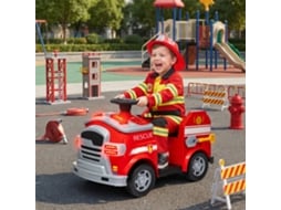 Carro Elétrico Infantil De Bombeiro Para Crianças De 3 A 5 Anos, Com Sirene, Luz Azul E Ferramentas, Velocidade Máxima De 3 Km/h.