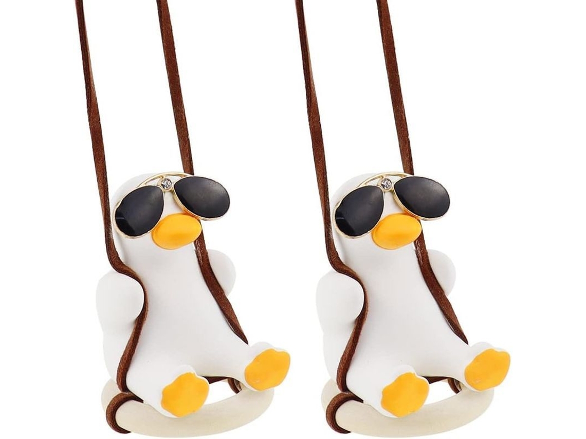 Pendiente De Coche Pato Volador Con Gafas 2 Piezas Decoración Interior De Coche Cute Estilo Swing