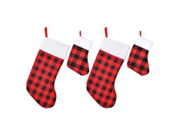 4 Meias De Natal Xadrez Pretas, Brancas E Vermelhas Para Pendurar Na Lareira. Loja Olysi