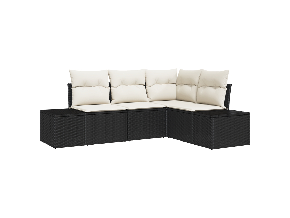 Conjunto 4 Conjunto De Sofá De Jardim Vidaxl Preto Vime Pe (209 X 154 X 69 Cm)