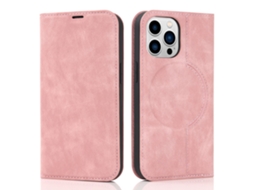Capa Para Iphone 15 Pro Max Pele Sintética Anti-choque Magnética Rosa