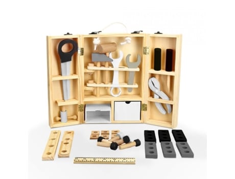 Caixa de ferramentas de brinquedos infantis com utensílios de madeira Mr Fix